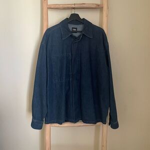Zara Men's Dark Blue Denim Overshirt